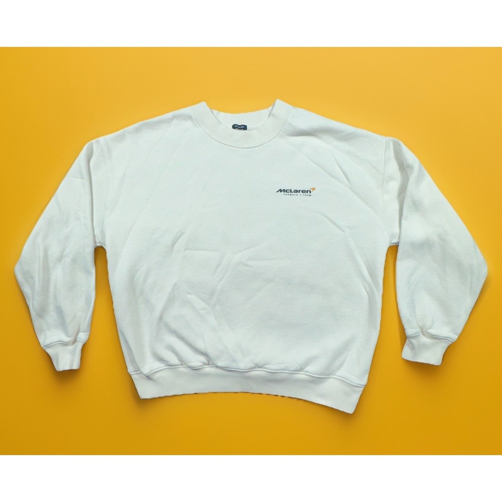 McLaren Sweatshirt Mens XS White Creneck Pullover Formula 1 Racing Team